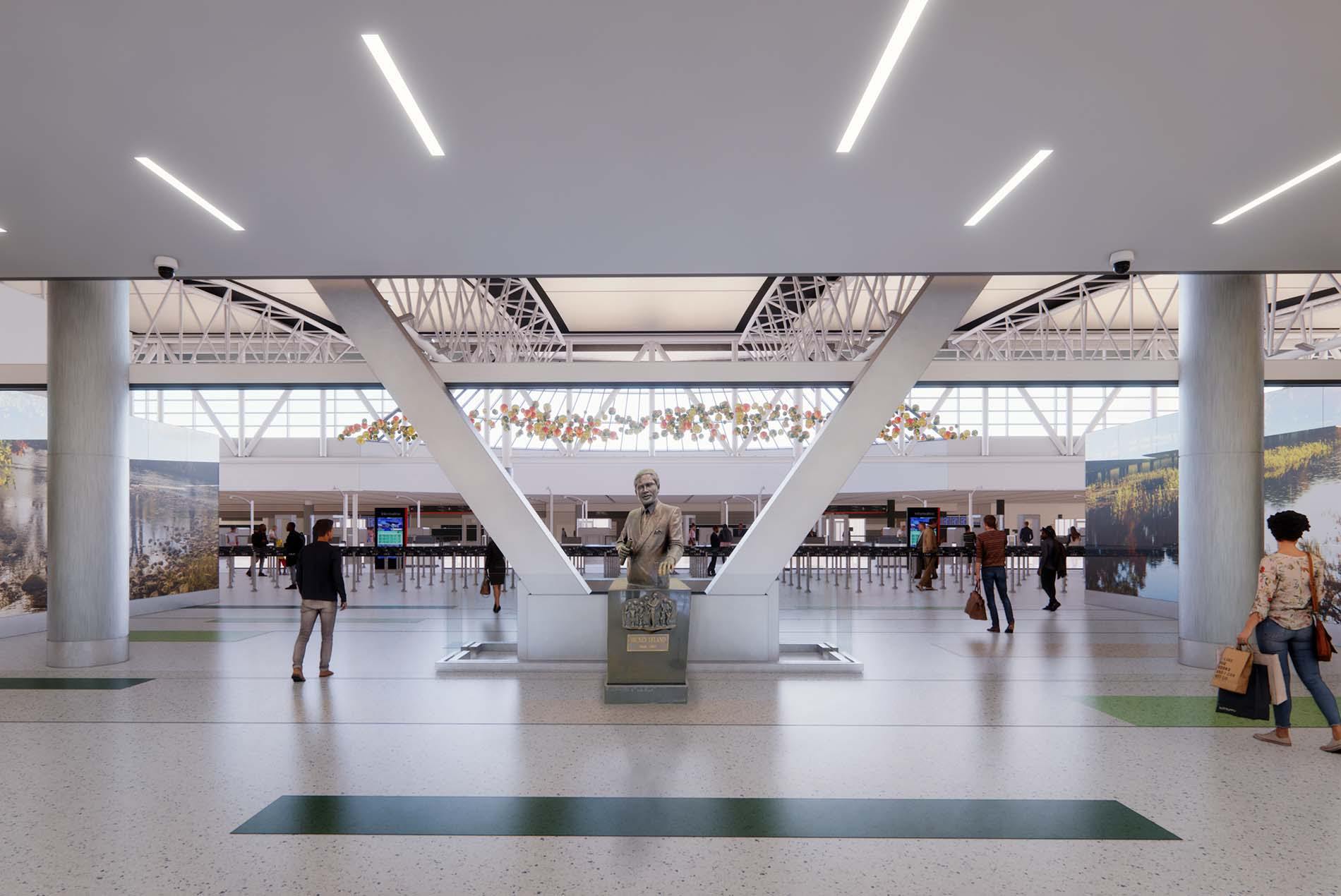 05 Houston FIS TSA checkpoint entry Leland statue 1900 x1270